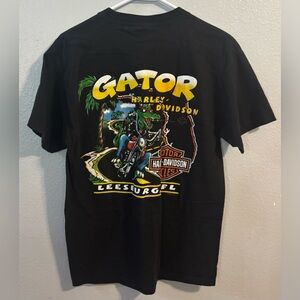 Harley Davidson Vintage Gator Black Two Sided T Shirt Leesburg Florida Size M